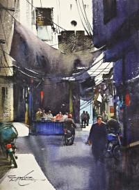 Sarfraz Musawir, Walled City, 11 x15 Inch, Watercolor on Paper, Cityscape Painting, AC-SAR-081